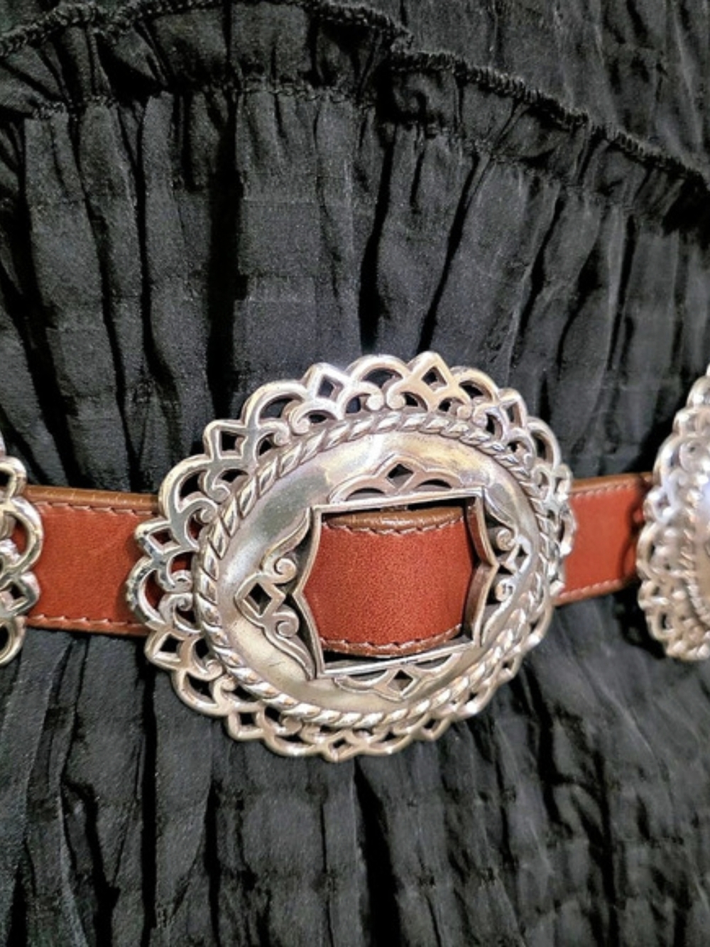 Vintage Brighton Western Concho Leather Belt in Brown & Silver